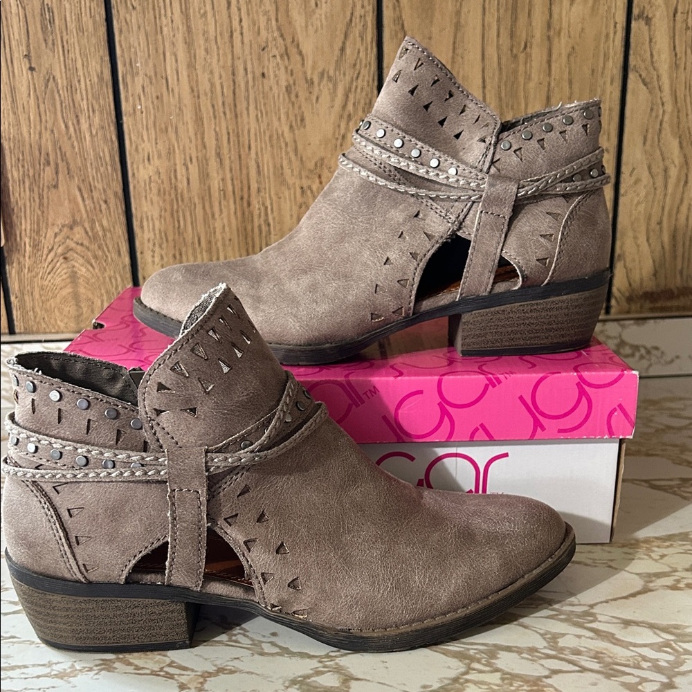 Sugar Taupe Ankle Booties with Cutout Design